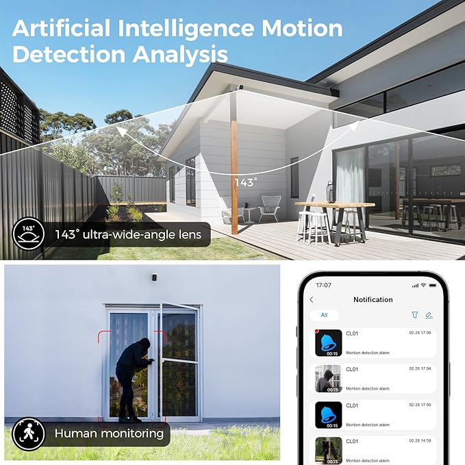 4K Security Cameras Wireless Outdoor, Battery Security Camera, 8MP Color Night Vision, No Monthly Fees, AI Detection, PIR Detection, Alexa & Google Assistant, Easy Setup, 2.4 GHz Wi-Fi, IP67
