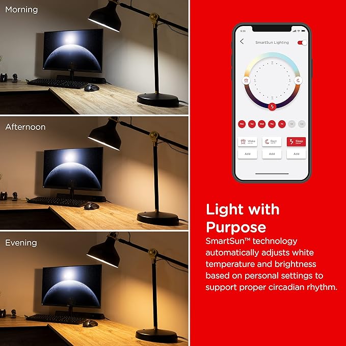 UltraPro Wi-Fi LED Smart Light Bulb, A19, 60W Equivalent, RGB, Color Changing, White Select Tunable 2700K - 6500K, Dimmable, 2.4GHz Router Required, Circadian Rhythm, Easy-to-Use App, 51444