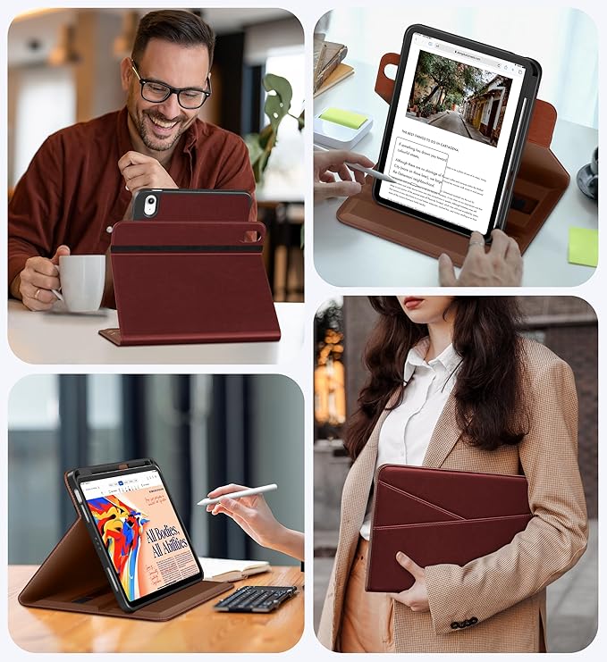 DTTO for iPad Air 11 inch Case M4 / M3 / M2 (2026/2025/2024), iPad Air 5th / 4th Gen (2022/2020), 360 Degree Rotating Premium Leather Folio Stand Cover with Pencil Holder, New Burgundy Red