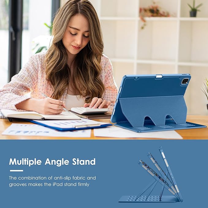 VIKESI Case for iPad Pro 12.9 6th / 5th / 4th / 3rd Generation Case 2022/2021/2020/2018,Multiple Angles Magnetic Stand Cover,Shockproof Soft Back,Pencil Holder,and Auto Sleep/Wake,Navy Blue