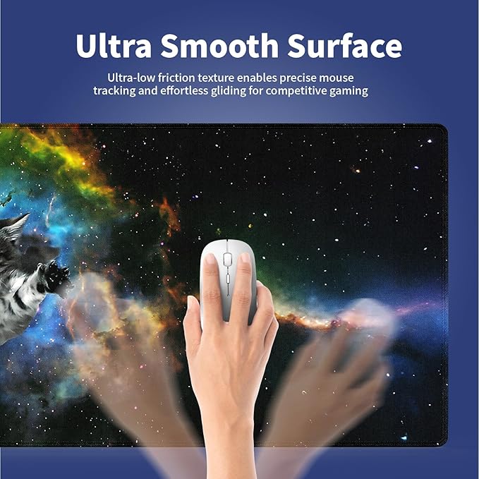 XXL Gaming Mouse Pad with Stitched Edges for PC Home & Office - Curious Cat Flying Through Galaxy Space Reaching for a Taco Cute Kitten Funny Design, Smooth Fabric Surface Large Desk Mat