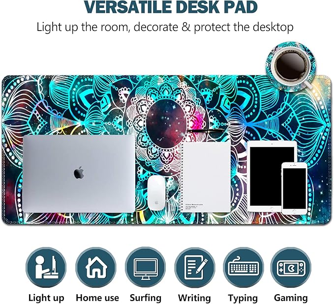 AIMSA Large Gaming Mouse Pad Extended Mouse Pad with Stitched Edge, Keyboard Mouse Mat Non-Slip Rubber Base Desk Pad 31.5x11.8 inch for Office Home Game Work, Mandala