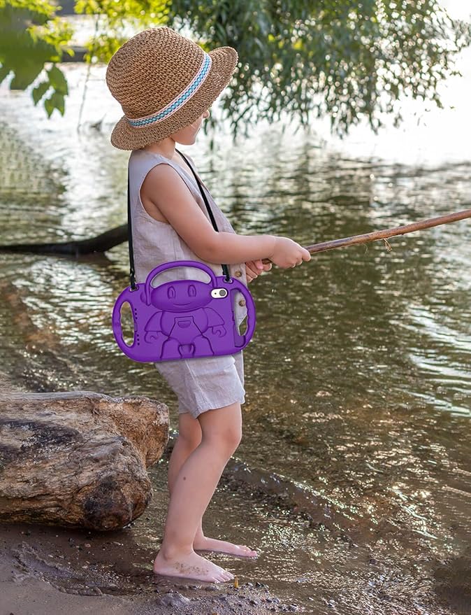 Kids Case for iPad Mini 7 (A17 Pro) 2024/ Mini 6 2021, iPad Mini 7th/6th Generation Case with Shoulder Strap - Durable Shockproof with Handle Stand Protective Cover for iPad 8.3 Inch, Purple
