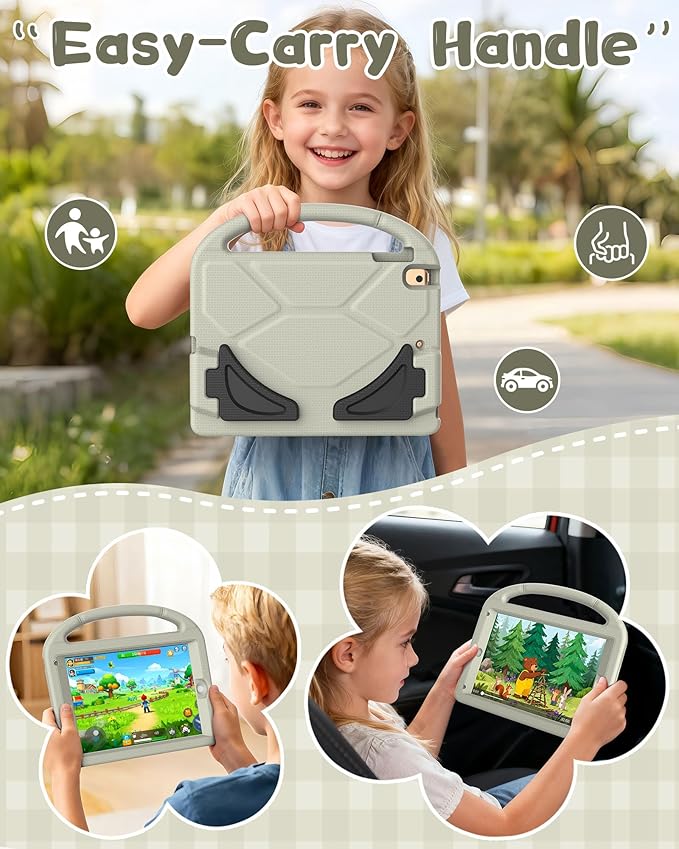 Kids Case for iPad 5th/6th Generation (9.7-inch, 2017/2018), iPad Air 2/Pro 9.7 Case with Screen Protector, Durable Shockproof Lightweight Cover with Handle/Stand for Kids, Light Gray
