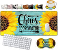 Large Gaming Mouse Pad, 31.5x11.8in Extended Computer Mouse Mat with Non-Slip PU Base,Ergonomic Memory Foam Keyboard Wrist Rest,for Work Gaming,Sunflower Chaos Coordinator Blue Office Desk Pad