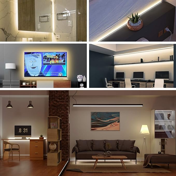 USB LED Light Strip 6.56FT, 5 Volt USB Powered COB LED Tape Lights, 4000K Natural White 8mm High Density Flexible Strips CRI90+ for TV Backlight Under Cabinet Bedroom, No Controller and Power