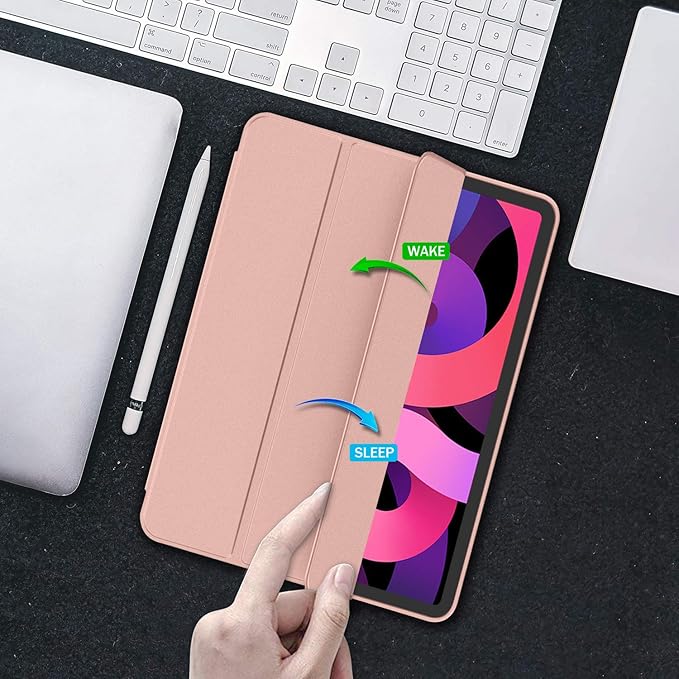 iMieet iPad Air 11 Inch Case M4/M3/M2(2026/2025/2024), iPad Air 5th/4th Generation Case 2022/2020 10.9 Inch with Pencil Holder,Trifold Stand Smart Case with Soft TPU Back(Rose Gold)