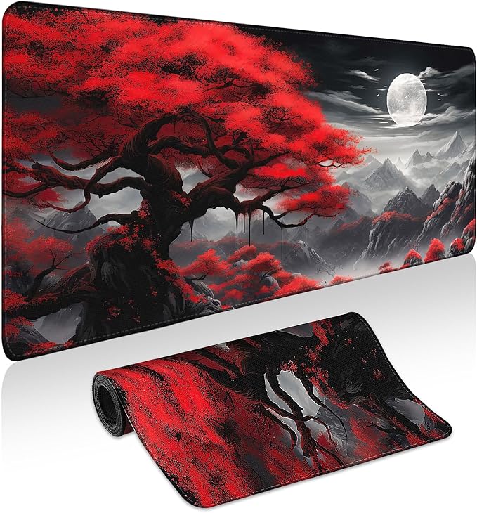 Mouse Pad Gaming - Desk Mat for Keyboard and Mouse - Anime Large Mouse Pads for Desk, Japanese Gaming Mousepad with Non-Slip Base, Desks Pad (31.5" X 11.8") for Game and Office (Full-Moon)