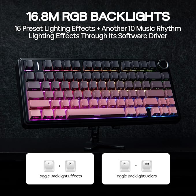MechLands Aula F75 PRO 75% Wireless Gaming Keyboard, Gasket Mechanical Custom Keyboard with Five-Layer Padding, BT/2.4GHz/USB-C, Hot Swappable, Knob, RGB, Reaper Switches (Black Pink)