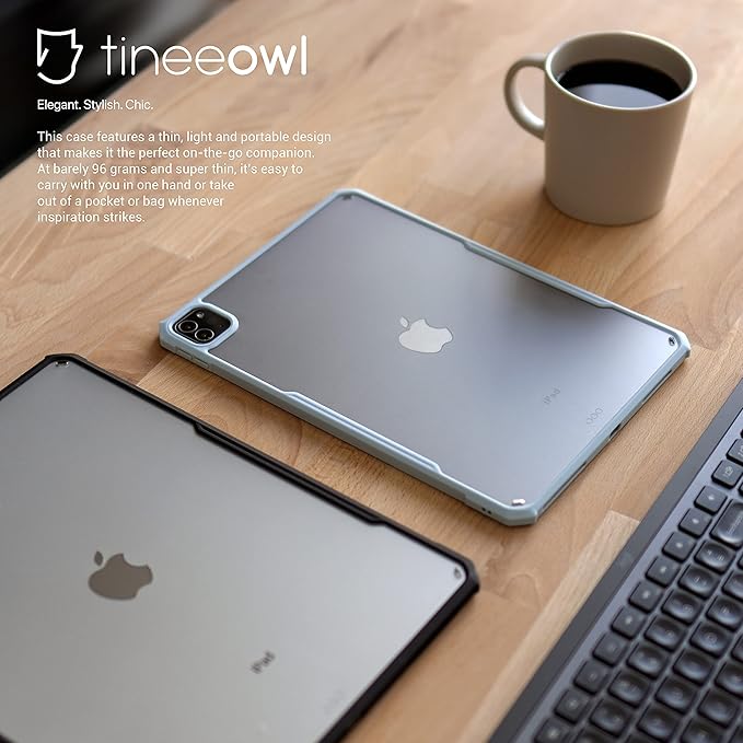 TineeOwl iPad Pro 11 inch Case 2022, 2021, 2020 & 2018 (4th, 3rd, 2nd & 1st Generation) Ultra Thin Matte Clear, Supports Apple Pencil Wireless Charging, Absorbs Shock (Black/Matte Back)