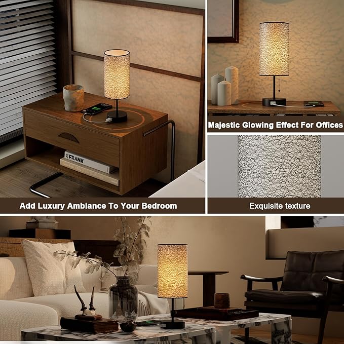 YIDPU Table Lamp for Bedroom,Nightstand Lamp for Bedside with AC Outlets,Adjustable 3color LED Light Desk Lamp for Home Decor,Included Bulb and Lamp Shade(Black-OnlyAC, 1PCS)