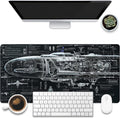 Large Gaming Mouse Pad for Desk, Spaceship Detailed Blueprint Desk Mat, Spacecraft Assembly Diagram Desk Pad, 31.5"x15.7" Extended Big Keyboard Mouse Pad with Non-Slip Base and Stitched Edge
