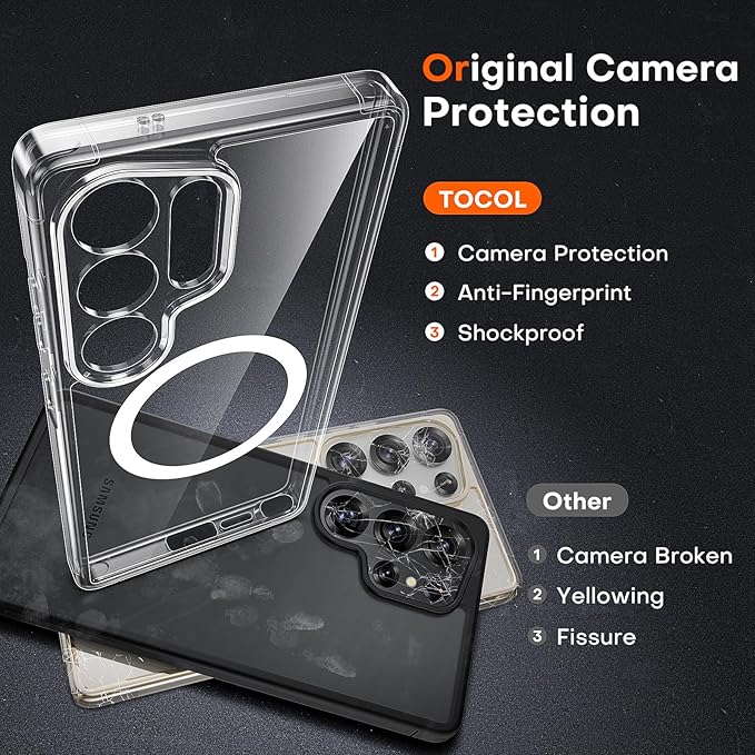 TOCOL Magnetic for Samsung Galaxy S25 Ultra Case, Upgraded Full Camera Protection, Compatible with Magsafe, Drop Protection Slime Clear Cover for Samsung Galaxy S25 Ultra 6.9-Inch (Clear)