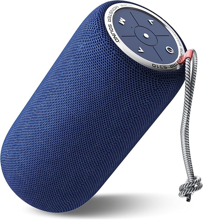 Monster S310 Upgraded Bluetooth Speaker, 30W Portable Speaker, 360° Stereo Sound with Punchy bass, TWS Pairing, IPX6 Waterproof, Bluetooth 5.2, 24H Playtime, Perfect for Outdoor, Beach, Party, Blue