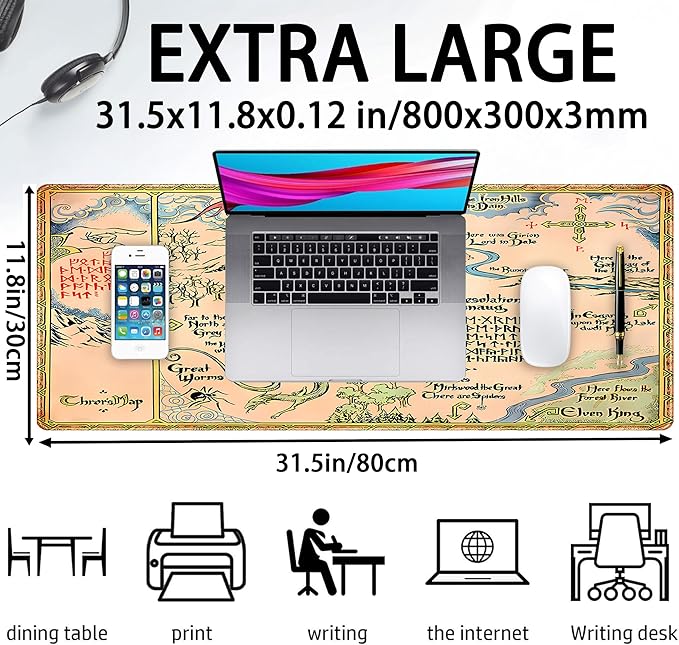 Vintage Desk Pad Gaming Desk Mat XL Mouse Pad, Computer Keyboard Mat Extra Large Mouse Mat, Personalized Desktop MatAged Yellow Desk Protector Mat, Special Symbol Desk Decoration 31.5" x 11.8"