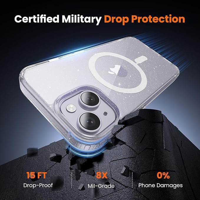 toushion 3 in 1 for iPhone 14 Case Clear with MagSafe, Not Yellowing, Screen Protector*1 Camera Lens Protector*1, Military-Grade Protection for iPhone 14 Phone Case 6.1 inch Clear Glitter