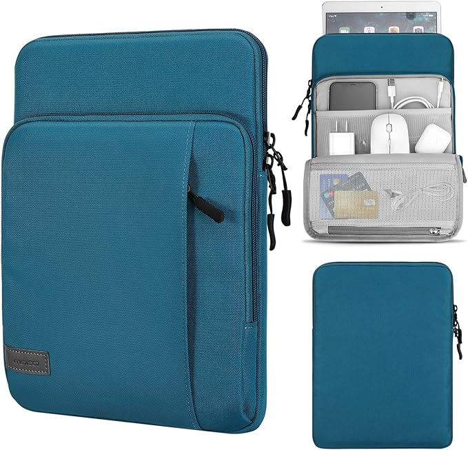 MoKo 9-11 Inch Tablet Sleeve Bag Carrying Case with Storage Pockets Fits New 11-inch iPad Air M4 2026/iPad Pro M5, iPad Pro/A16 11, iPad Air 5/4th 10.9, iPad 9/8th 10.2, Tab S8/S9 11,Peacock Blue