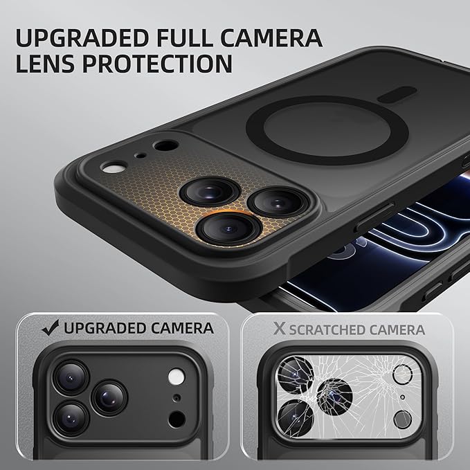 BERFY for iPhone 17 Pro Max Case, Compatible with MagSafe, Built-in Glass Screen Protector, Camera Protection, Shockproof Full Body Phone case 6.9", Translucent Black