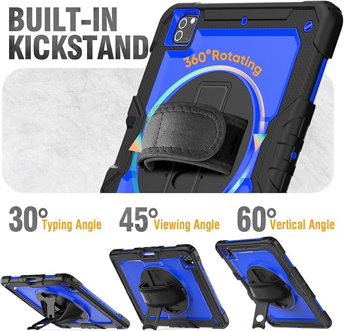 HXCASEAC Case for iPad Pro 12.9 Case (6th 5th 4th 3rd Generation), Shockproof Design | Pencil Holder | Hand Strap | Screen Protector | Heavy Duty Protective iPad 12.9 inch 2022/2021/2020/2018 - Blue