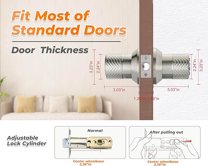 Nickel Electronic Keypad Door Knob - Keyless Entry Door Knob with Anti-Slip Grip, 3s Auto-Lock, Backlight - Easy Install for Home/Office
