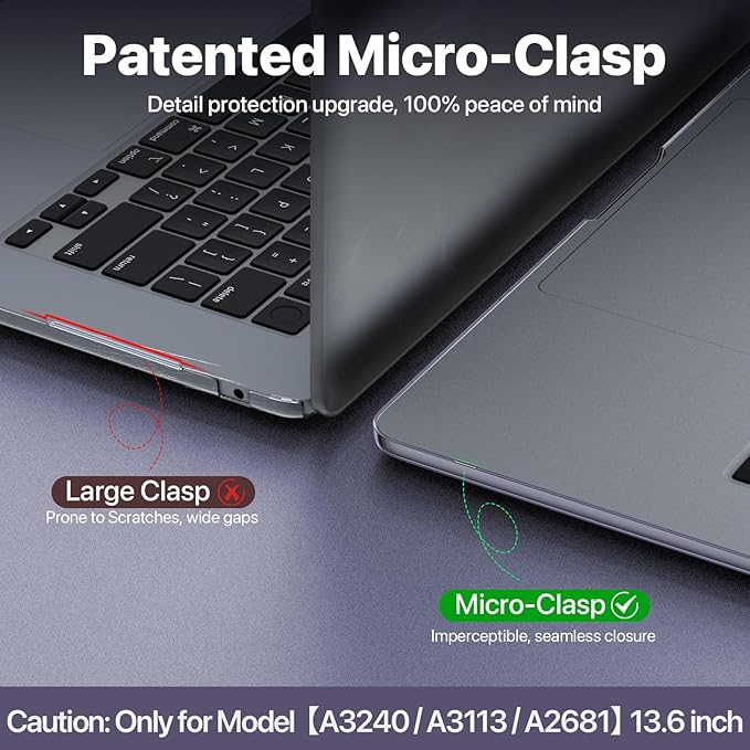 Soonjet Compatible with MacBook Air 13 inch Case, Crystal Clear Shell, Fits 2022-2026 M5/M4/M3/M2 A3449 A3240 A3113 A2681, Color-Matched Transparent Design for All MacBook Air 13.6 inch