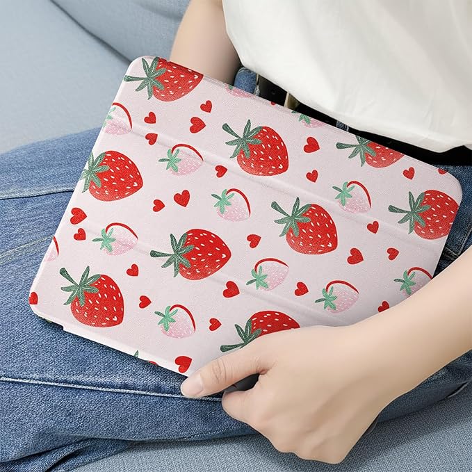 MrARTIST for for iPad Pro 11 Inch Case (M5/M4) 2025/2024 6th/5th Generation Case Cute for Women Girls Girly Kawaii Aesthetic Design for Apple Tablet Cover with Pencil Holder, Strawberry
