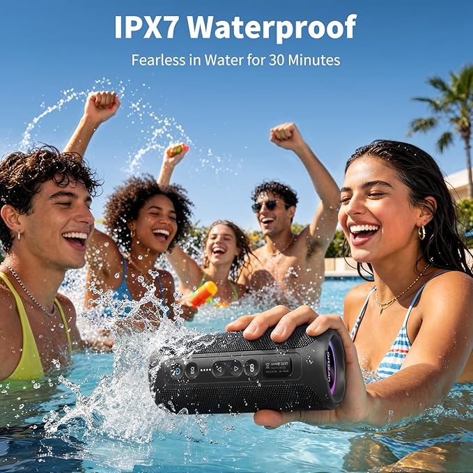 Ortizan Portable Bluetooth Speaker Wireless (2nd Gen), 40W Powerful Sound and Deep Bass, 30 Hours Playtime, IPX7 Waterproof, TWS for 2 Speakers Pairing for Shower, Outdoor - Electronics Gift (Black)