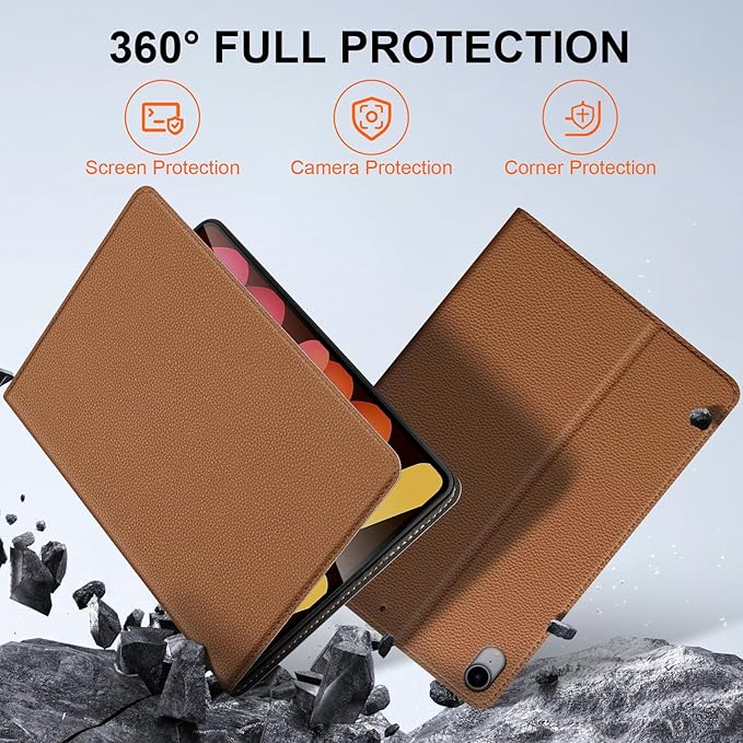Case for iPad mini 7 (A17 Pro) 2024, iPad mini 6th Generation 2021, Leather Protective Shockproof Smart Cover Adjustable Stand - Auto Wake/Sleep and Multiple View Angles,Brown