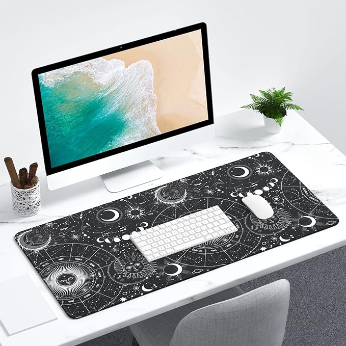Extended Large Mouse Pad, XXL Gaming Mousepad 31.5 x 15.7 Inch, Big Computer Keyboard Desk Pad, Waterproof Mouse Mat with Stitched Edges and Non-Slip Base for Office Gaming, Sun Moon
