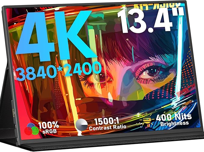 KEEPTIME 4K Portable Monitor 13.4" 3840 x 2400 UHD USB-C HDMI Laptop Monitor, 100% sRGB IPS Computer Gaming Display HDR Travel Monitor w/Speakers for Laptop Xbox PS5 Switch PC Phone