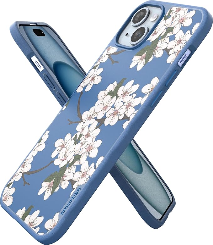 Smartish® iPhone 15 Plus Magnetic Case - Gripmunk Compatible with MagSafe [Lightweight + Protective] Slim/Thin Grip Cover with Microfiber Lining for Apple iPhone 15 Plus - Very Cherry Blossom