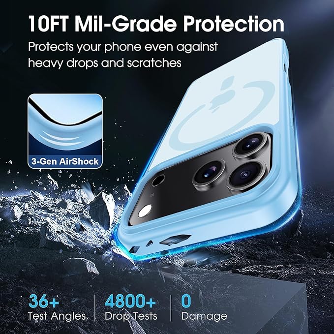 Strong Magnetic for iPhone 17 Pro Case with Camera Lens Protector [ Military-Grade Protection] Compatible with MagSafe Shockproof Slim Thin Cover case for iPhone 17 Pro 6.3 inch, Light Blue