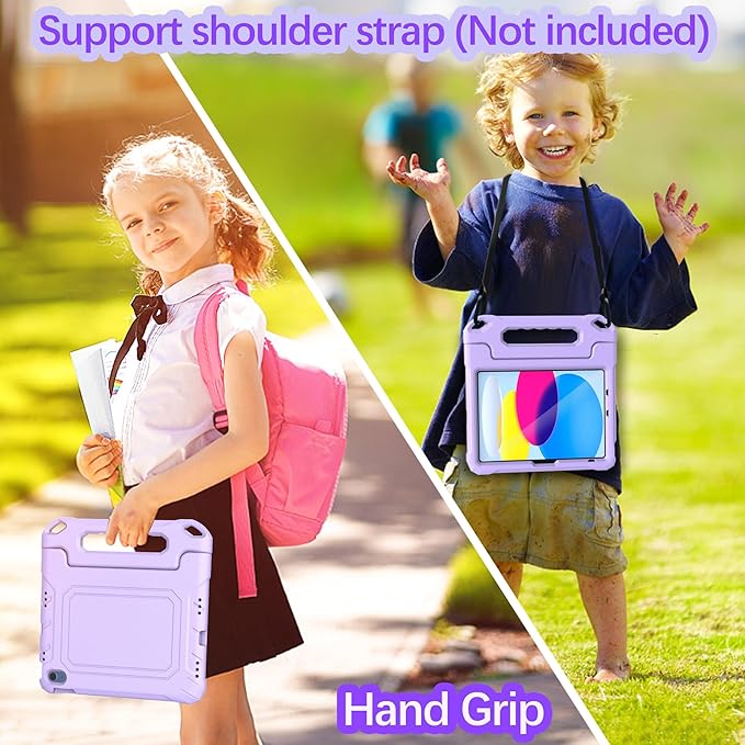 YIHE Kids Case for iPad (A16) 11th Generation 11 Inch 2025 & iPad 10th Generation 10.9 inch 2022, with Built-in Screen Protector and Handle Stand, Full Body Shockproof Protective Cover, Lightpurple