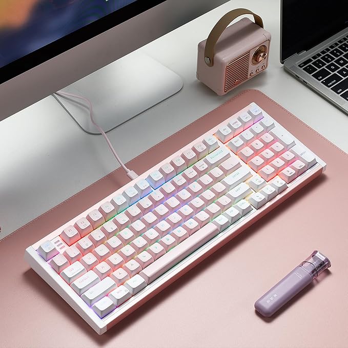 Hexgears I4 Mechanical Keyboard with Number Pad, Aluminum Gaming Keyboard Kailh Tactile Switch, RGB Backlight, PBT Keycaps, Hot Swappable for Windows/Mac OS (Pink-White)