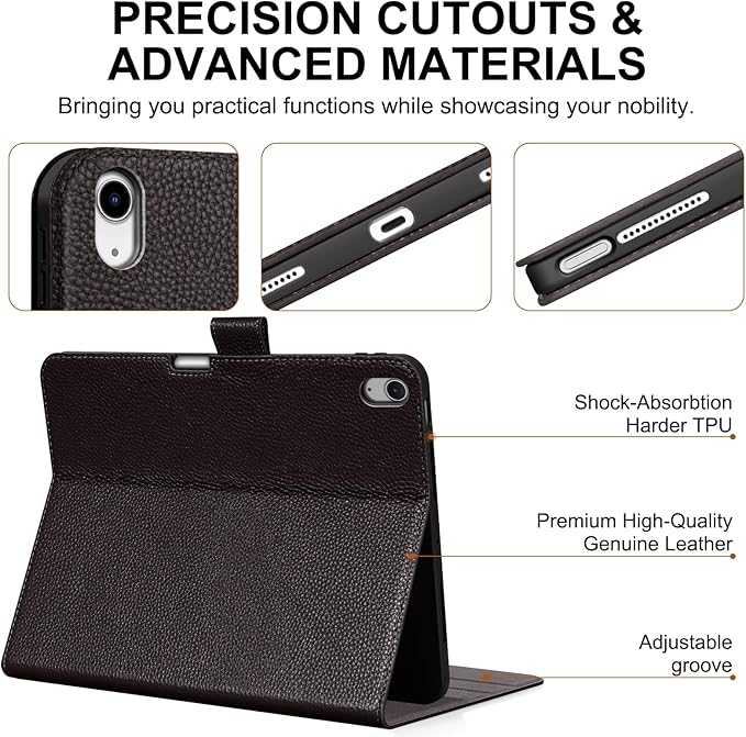 Genuine Leather Case for iPad Air 13 inch M4 2026/M3 2025/M2 2024 ，with Pencil Holder and Adjustable Stand, Magnetic Closure, Auto Wake/Sleep Cover | Dark Brown
