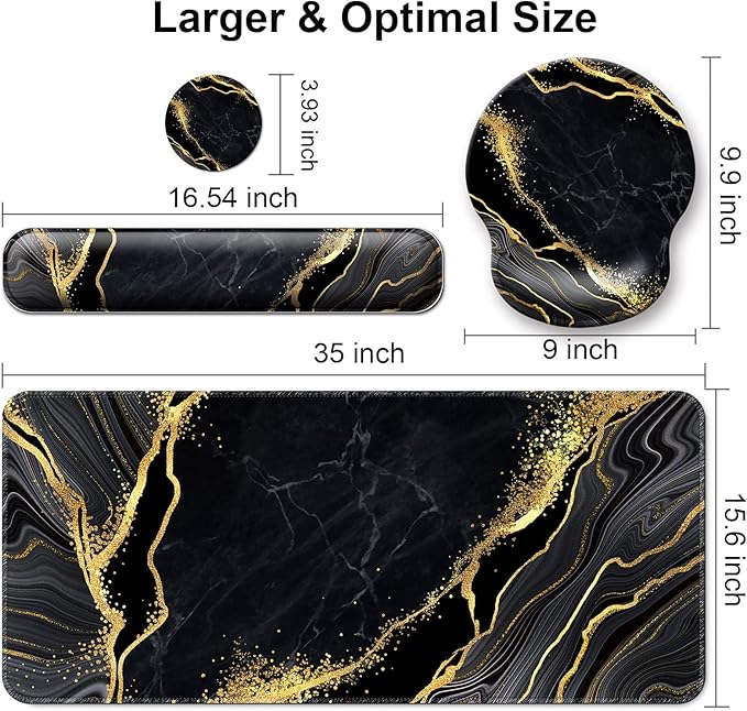 Mouse Pad + Desk Mat + Keyboard Wrist Rest + Coaster 4 in 1 Set, Cute Ergonomic Large Gaming Mousepad with Wrist Rest Support Desk Pad for Computer Laptop Office Home Decor-Marble 2