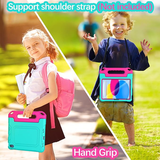 YIHE Kids Case for iPad (A16) 11th Generation 11 Inch 2025 & iPad 10th Generation 10.9 inch 2022, with Built-in Screen Protector and Handle Stand, Full Body Shockproof Protective Cover, CyanPink