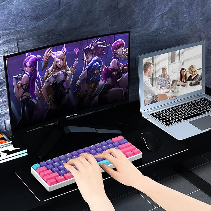 Protable 60% Percent Gaming Keyboard Mechanical, Mini Compact RGB Backlit 61 Keys Wired Office Keyboard with red Switch for Mac/Win (Purple/red Switch)