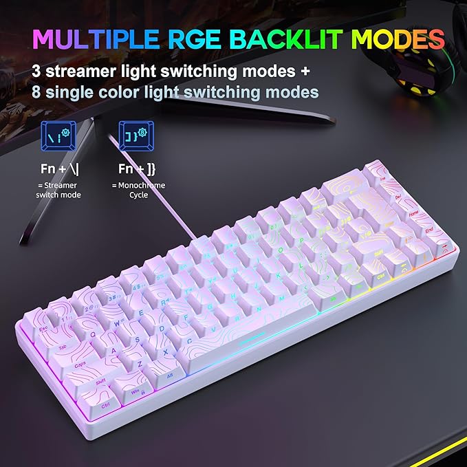 Snpurdiri 65% Wired Gaming Keyboard, 68 Keys RGB Backlit Ultra-Compact Small Gaming Keyboard, for PC/Mac Gamer, Typist, Travel, Easy to Carry on Business Trip White