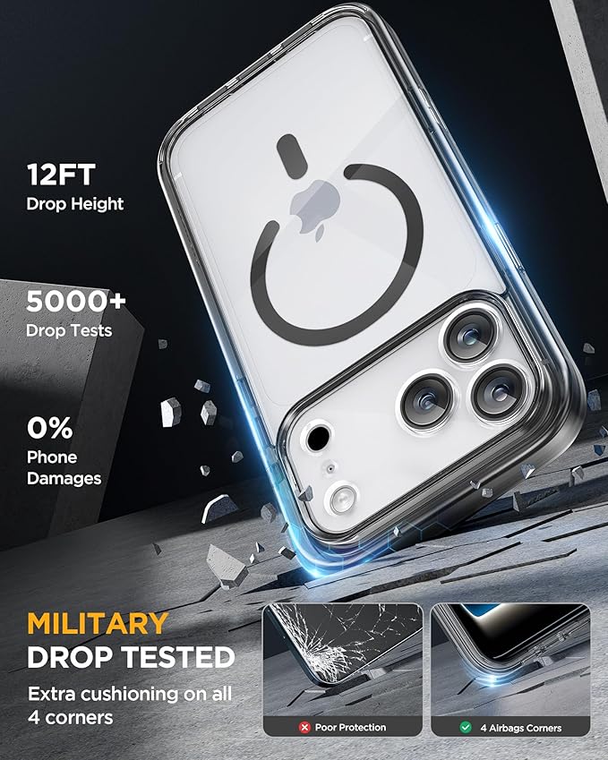 Miracase Magnetic for iPhone 17 Pro Case 6.3" [Compatible with MagSafe] Full-Body Phone Case with Built-in Glass Screen Protector & Camera Control,Drop Proof iPhone 17 Pro Cover, Clear Black
