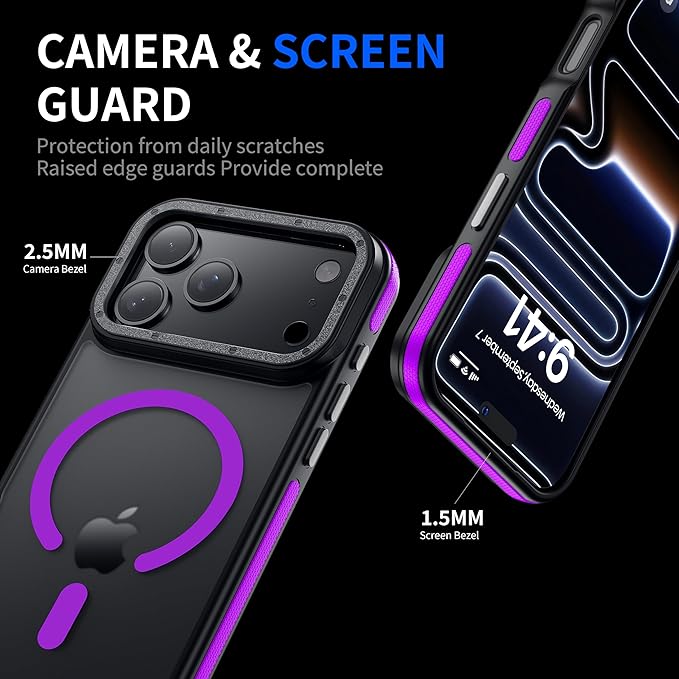 Strong Magnetic for iPhone 17 Pro case with camera lens protector [10Ft Military-Grade Protection] Compatible with fit MagSafe Shockproof Slim Thin Cover case for iPhone 17 Pro 6.3 inch, Purple
