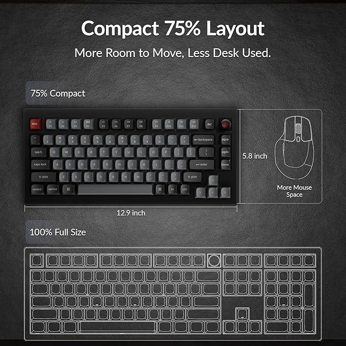 Keychron V1 8K Custom Mechanical Keyboard, 75% Wired Layout, Ultra-Low Latency 8000Hz, QMK Programmable, Hot-Swappable Banana Switches, RGB, for Gamers and Typists, Compatible with Mac/Windows/Linux