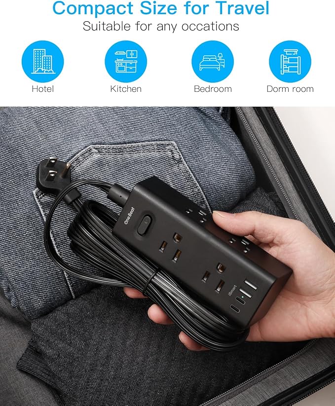 20Ft Extension Cord with Multiple Outlets, Flat Plug Power Strip Surge Protector with 20 Ft Long Cord, 6 Outlet 4 USB Ports (2 USB C), Multi Outlet Wall Plug for College, Dorm Room Essentials(Black)
