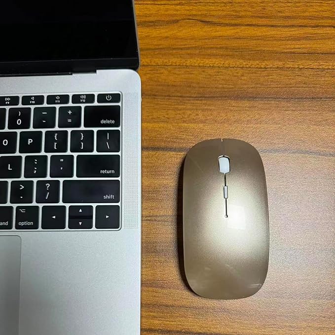 PeiBO Bluetooth 5.2 Wireless Mouse, Gold, Rechargeable, Ergonomic Design, Compatible with Laptops and Tablets