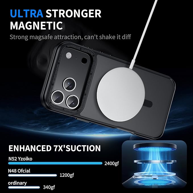 Strong Magnetic for iPhone 17 Pro Case with Camera Cover [10Ft Military-Grade Protection] Compatible with MagSafe Shockproof Slim Thin Phone Cover for iPhone 17 Pro 6.3 inch, Black