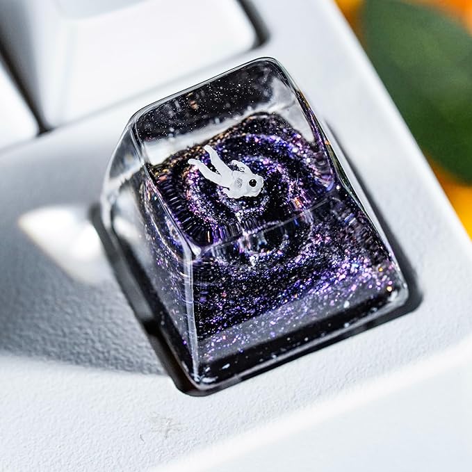 Purple Galaxy Swirl Astronaut Artisan Keycap R1 SA Profile Custom 1U ESC Astronauts Keycaps Handmade Gaming Resin Key Cap Cherry MX Switch Compatible Mechanical Keyboard Gift for Space Lover