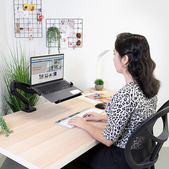 Mount-It! Laptop Tray for Monitor Arm, VESA Laptop Mount Tray for 75x75 & 100x100 Monitor Arms, Ventilated Steel Notebook Holder with Adjustable Clips, Fits Laptops up to 16.5" Wide