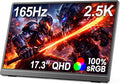 MNN 17.3" 2.5K Portable Monitor 165Hz 2560x1440 QHD, 100% sRGB IPS Gaming Monitor, USB-C & HDMI External Display with Kickstand, Slim Semi-Metal Travel Monitor for Laptop, Phone, PS5, Xbox