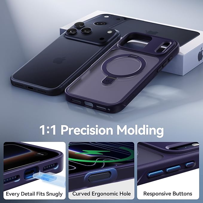 CASEKOO Ultra-Magnetic Stand for iPhone 17 Pro Max Case [Military Drop Protection] [Compatible with MagSafe] Shockproof Translucent Matte Slim Ring for iPhone 17 Pro Max Phone Case 6.9", Purple