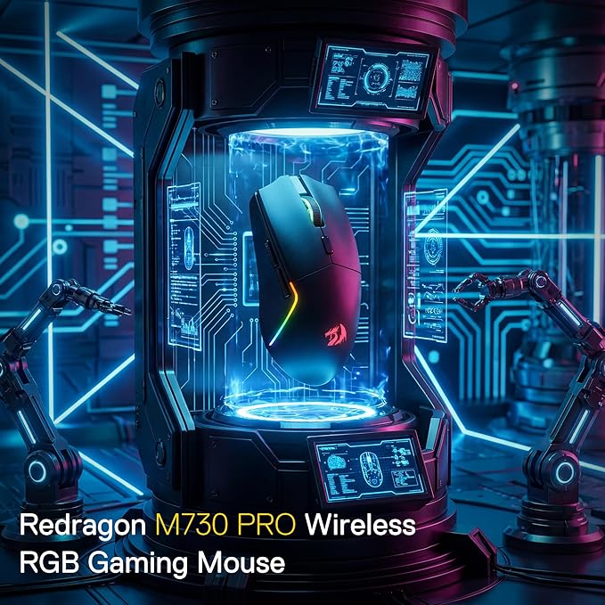Redragon M730 PRO Wireless RGB Gaming Mouse, 3-Mode Lightweight Optical Mouse with 5 Programmable Buttons, 10000 DPI, Software Supports DIY Keybinds for PC Computer Windows Mac Laptop, Black